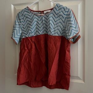 Anthropologie THML Blue and Red Chevron Blouse Size L